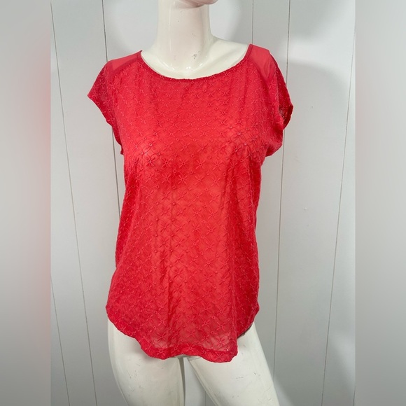 NWT The Limited EYELET LACE TEE SHIRT Women’s  sz M Orange short sleeve stretch - Picture 1 of 9